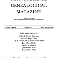 The Pennsylvania Genealogical Magazine, Vol 39, No 2, Title and Contents