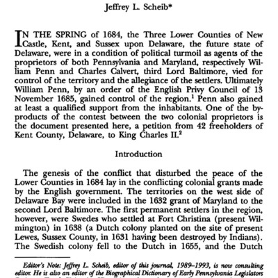 A Petition to King Charles II from Kent County, Delaware