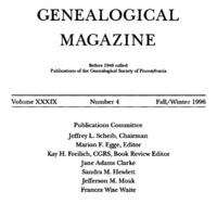 The Pennsylvania Genealogical Magazine, Vol 39, No 4, Title and Contents