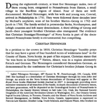 The Henninger Family of Berks, Northampton, and Lehigh Counties, Including Christain Henninger of Nova Scotia