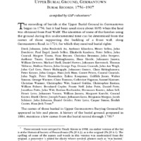 Upper Burial Ground, Germantown Burial Records, 1756-1907
