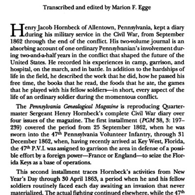 The Civil War Diary of Henry Jacob Hornbeck