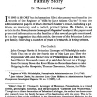 Ancestors Lost-— Others Survived: The Sebastian Leininger Family Story