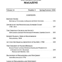 The Pennsylvania Genealogical Magazine, Vol 44, No 3, Title and Contents