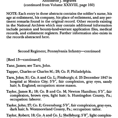 A Guide to Pennsylvania Soldiers in the Mexican War