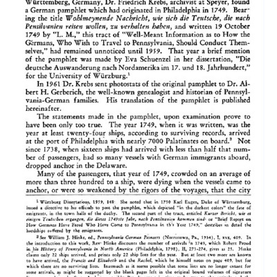 Advice to German Emigrants, 1749