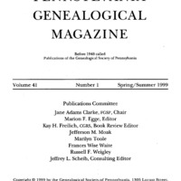 The Pennsylvania Genealogical Magazine, Vol 41, No 1, Title and Contents