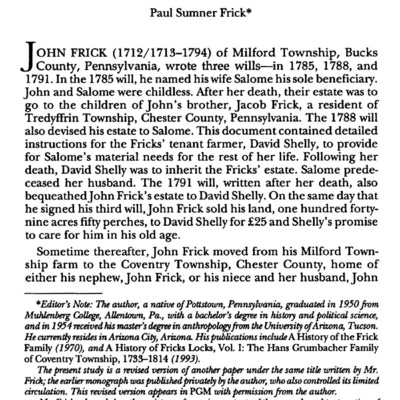 Litigation in the 1790s: The John Frick Inheritance