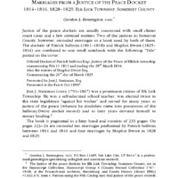 Marriages from a Justice of the Peace Docket 1814-1816, 1828-1829, Elck Lick Township, Somerset County