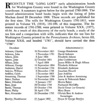 Washington County, Pennsylvania Intestate Records 1789-1806