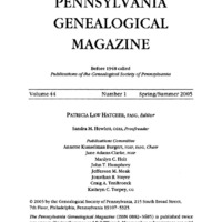 The Pennsylvania Genealogical Magazine, Vol 44, No 1, Title and Contents