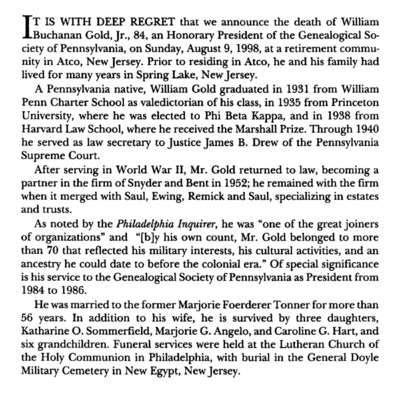 In Memoriam: William Buchanan Gold, Jr.